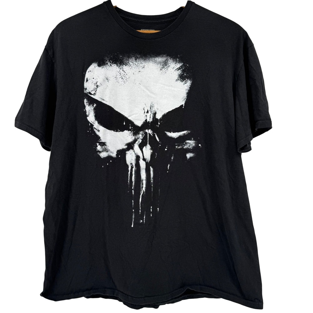 Marvel Punisher Skull Graphic T-Shirt Mens XL Black Distressed Mad Engine Grunge